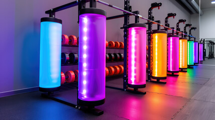 Fototapeta premium Fitness boot camps side view Intense workout trends futuristic tone Triadic Color Scheme