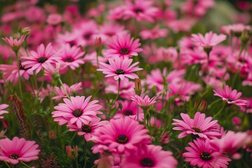 Fototapeta premium Pink flowers in a field.