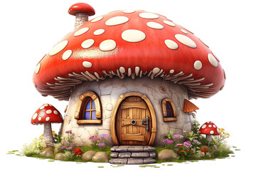 3d rendering of fantasy mushroom cottages in magical forest