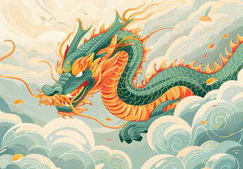 Fototapeta premium Chinese dragon, flat illustration style