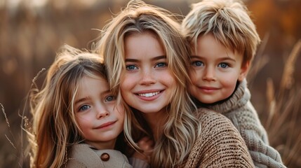 Obraz premium Beautiful blonde woman smile happy with his children 