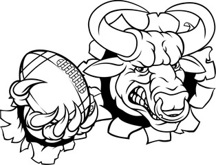 A bull or Minotaur monster longhorn cow angry mean American football mascot cartoon character.