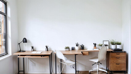 Showcase a minimalist home office with clean lines, functional furniture, and a clutter-free desk setup.