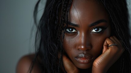 Beautiful black woman hand in face angry expression