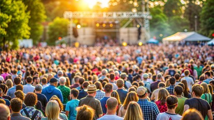 Outdoor Event Audience Blur: A blurred background of an audience at an outdoor event, with people gathered in a large open space.	

