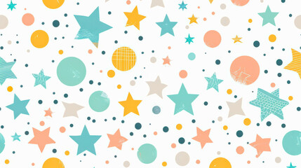 Children's pattern in subtle colors. Delicate background with stars and circles