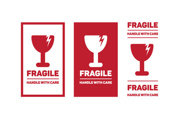 Vector illustration of Fragile, Handle with Care or Package Label stickers set. Red and white