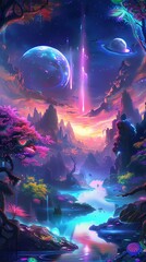 Naklejka premium A breathtaking panoramic view of a fantasy world