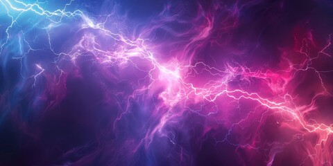 Naklejka premium The sky is illuminated by dynamic blue and pink lightning bolts, creating a vibrant and energetic scene