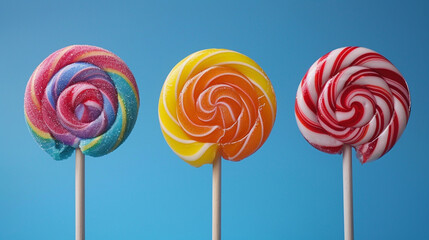 Three lollipops with different colours and designs