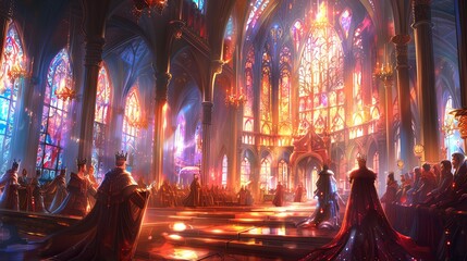 Obraz premium Tilted angle view of a royal coronation in a majestic fantasy castle