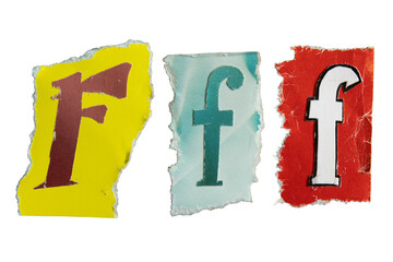 F alphabet torn from a magazine paper. Ransom note style letters. © wachiwit