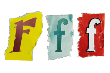 F alphabet torn from a magazine paper. Ransom note style letters.