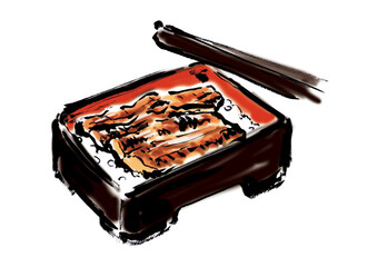鰻重の手書き和風筆イラスト素材