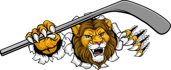 A lion ice hockey team cartoon animal sports mascot