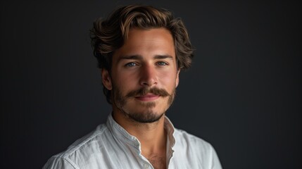 Obraz premium Photo of handsome man with mustache and beard