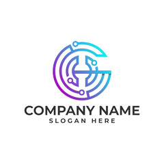 GH initial lettermark in technology style with the hub connected the circle