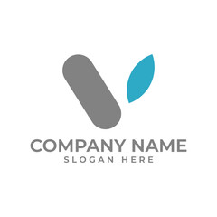 V lettermark consist of a tablet of pill and the leaf to represent medical and nature