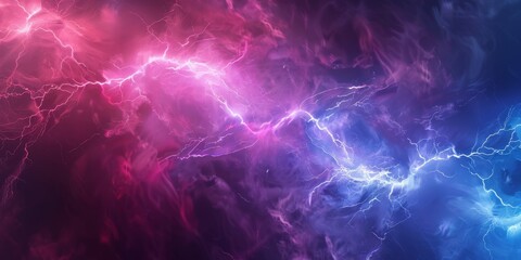 Obraz premium The sky is illuminated by dynamic blue and pink lightning bolts, creating a vibrant and energetic scene
