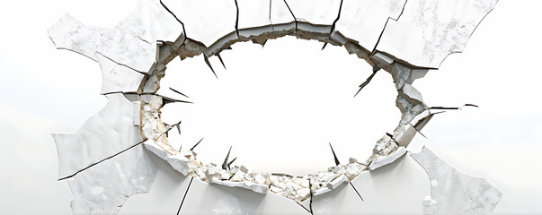 Hole breaking through white wall, cut out 