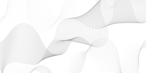 Fototapeta premium Abstract grey, white smooth element swoosh speed wave modern stream background. Wave with lines created using blend tool. Abstract frequency sound wave lines and twisted curve lines background.
