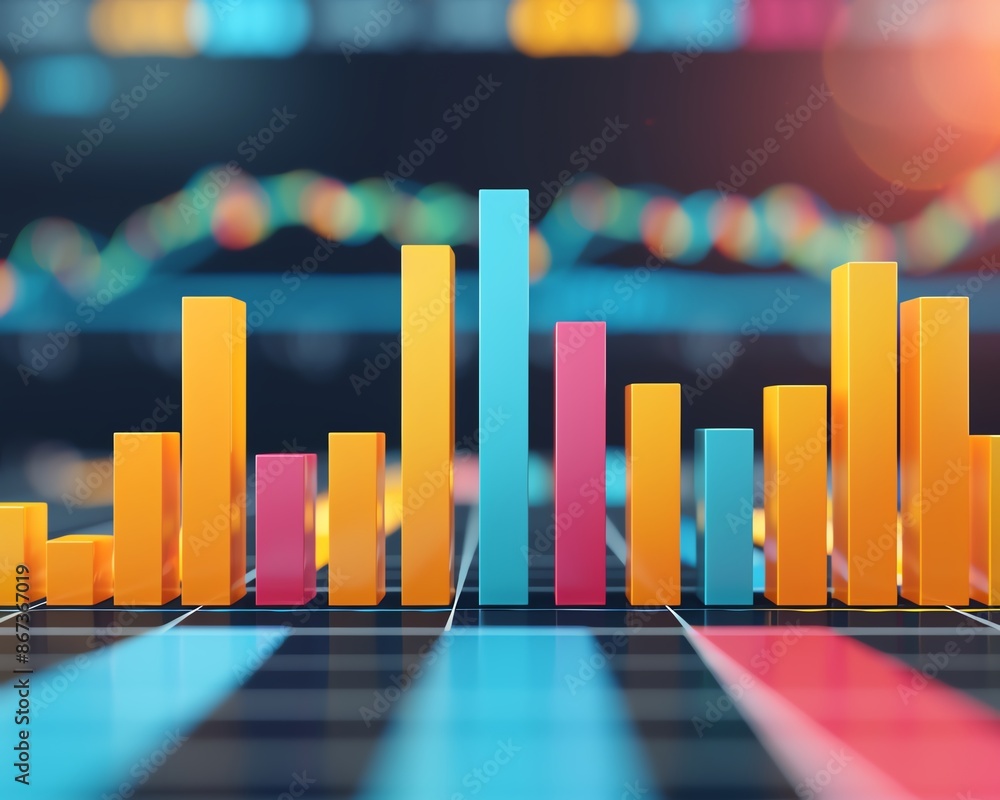 Aufkleber Closeup of a bar chart showing daily stock price changes, bar chart, visual data