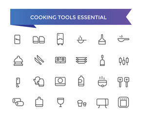 Cooking Tools Essential Icons set with editable stroke collection for web and ui. Line icons pack. Vector illustration.