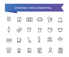 Cooking Tools Essential Icons set with editable stroke collection for web and ui. Line icons pack. Vector illustration.