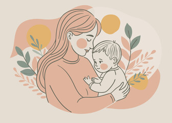 A mother holding her baby's hand, symbolizing guidance and care illustration design