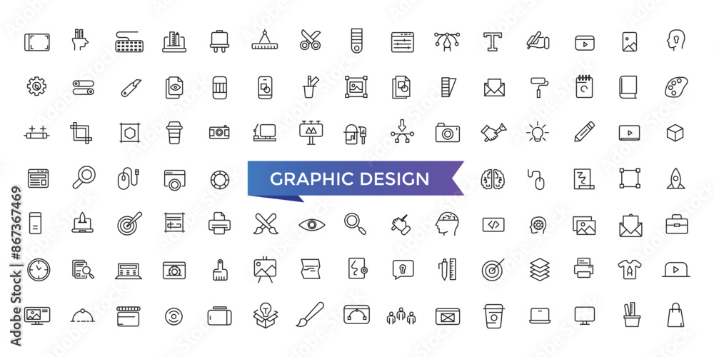 Poster graphic design icon set with editable stroke collection for web and ui. line icons pack. vector illu