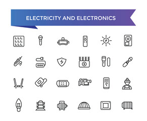 Electricity and Electronics Icon set with editable stroke collection for web and ui. Line icons pack. Vector illustration.