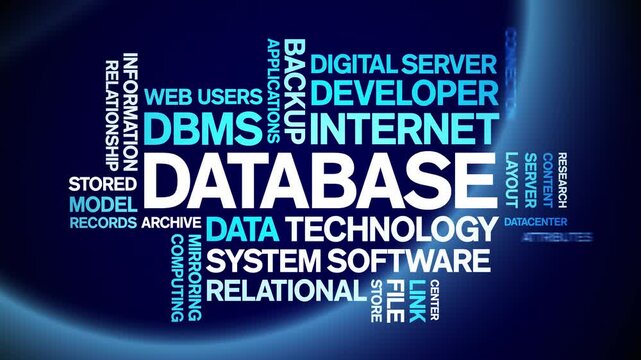Database animated word cloud;text design animation tag kinetic typography seamless loop.