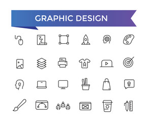 Graphic Design icon set with editable stroke collection for web and ui. Line icons pack. Vector illustration.