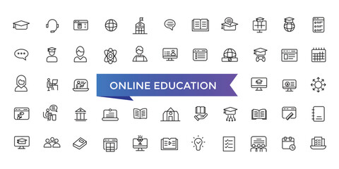 Online Education Linear Signed Icon Collection, Signed Thin Line Icons Collection, Set Of Online Education Simple Outline Icons