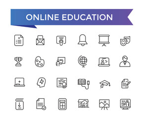 Online Education Linear Signed Icon Collection, Signed Thin Line Icons Collection, Set Of Online Education Simple Outline Icons