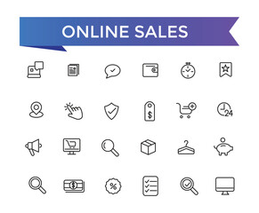 Online Sales Icons set with editable stroke collection for web and ui. Line icons pack. Vector illustration.