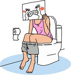 Young woman sitting on the toilet crying Because I couldn't take photos in the bathroom.