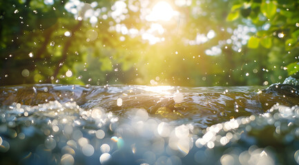 Sunlit Serenity: A Close-Up of a Tranquil Waterfall