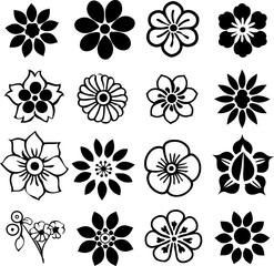 Hand drawn flower silhouettes Illustration