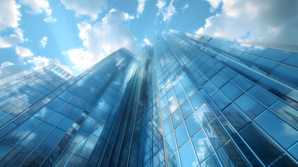 Fototapeta premium Modern glass skyscraper building exterior background. 3d render illustration