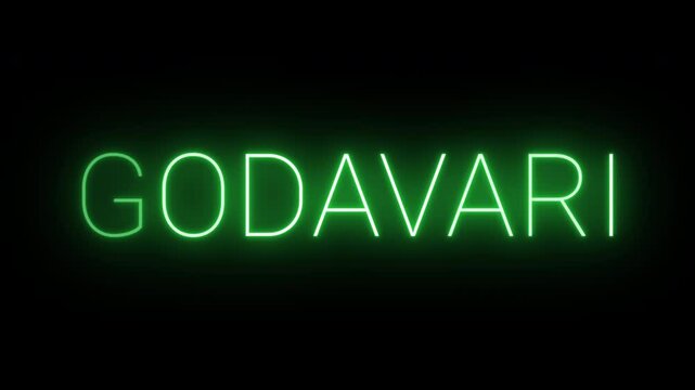 Flickering neon green glowing Godavari text animated on black background