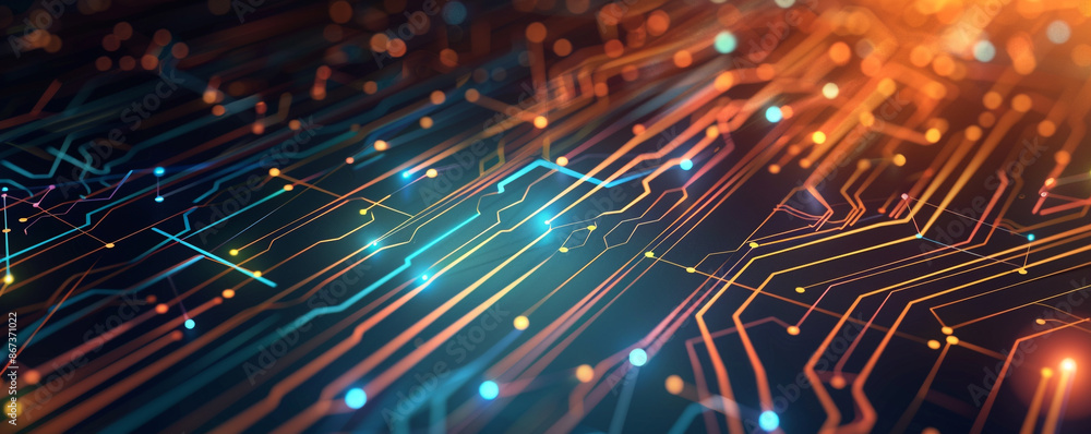 Poster modern networking circuit board for logistics abstract line dash background design