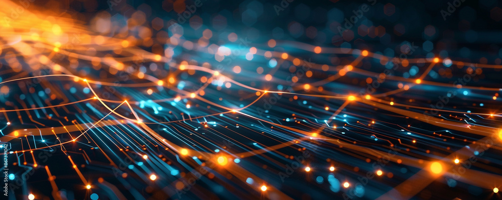 Poster modern networking circuit board for logistics abstract line dash background design