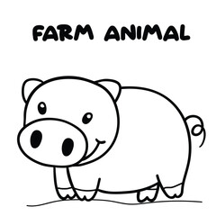 Farm Animal Pig cartoon colouring book for kids