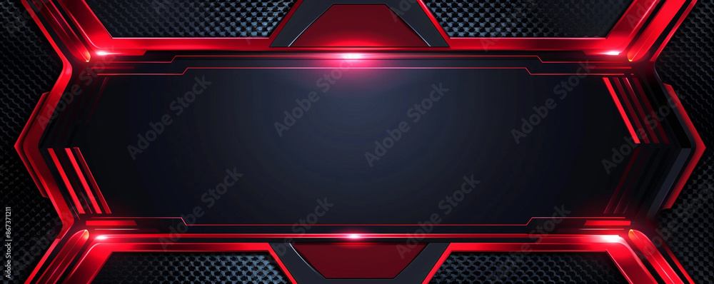 Poster modern tech template design concept with an abstract gaming background. frame in metallic red and lu