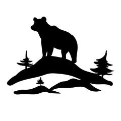 
Black silhouette logo with a bear, bear on the mountain.