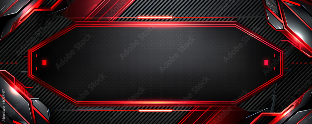 Poster modern tech template design concept with an abstract gaming background. frame in metallic red and lu