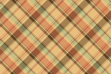 Latin texture vector textile, france check plaid pattern. Scrap tartan fabric seamless background in orange and amber colors.