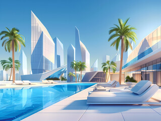 Fototapeta premium Illustration of a Modern City Luxury Hotel Pool