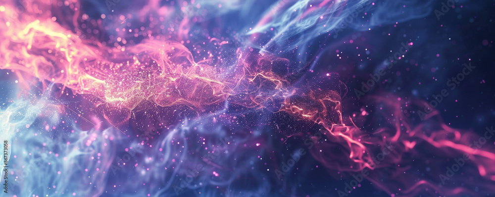 Poster particles that are moving and pulsing. a futuristic fantasy setting for technological designs
